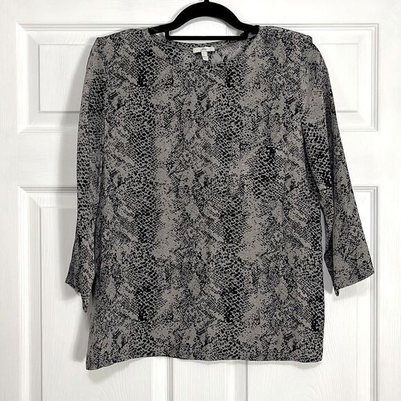 Joie Silk Vintage Gray Reptile Print Long Sleeve Blouse Size Medium - Picture 2 of 8